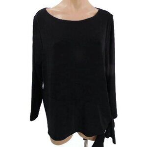 Chicos Travelers Black Asymmetrical Tie Top 3 L Round Neckline Tie Hem Slinky